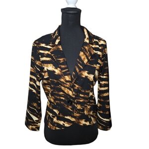 Stylish Women's Black and Brown Animal Print Blazer Size M